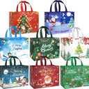 DaiUni 8 Pack Christmas Gift Bags Reusable Large Christmas Tote Bags, Non-Woven Xmas Bags with Handles for Gift Wrapping, Party Favor Supplies, 12.8"9.8"6.7"