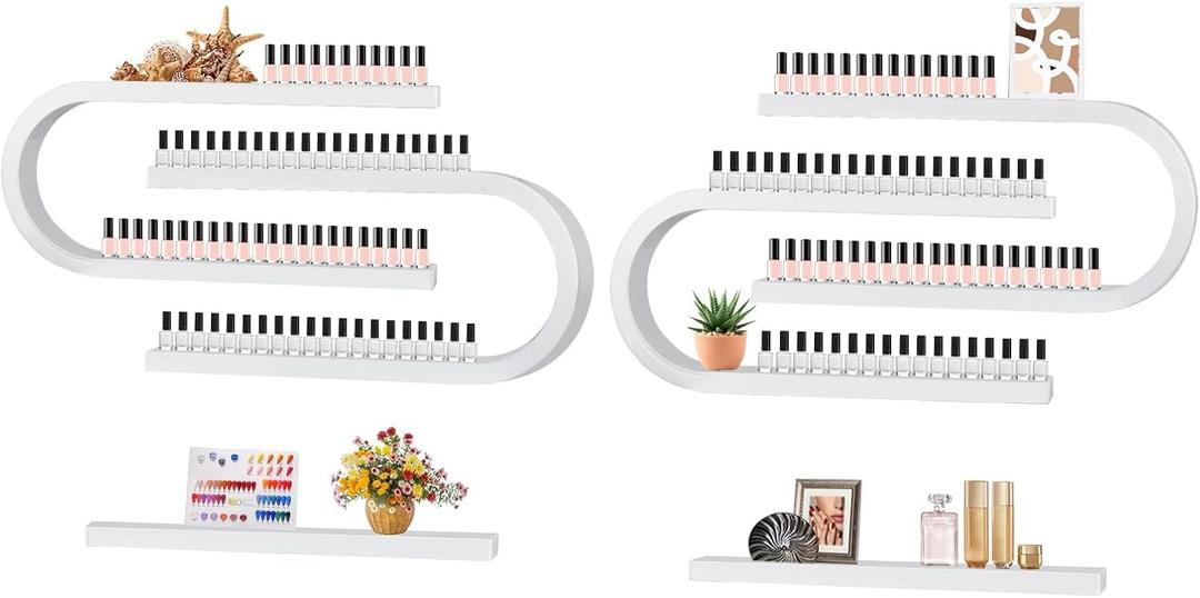 Lorvain 6PS Metal Wall Mounted Nail Polish Storage Racks, White Display Rack U Shape Cosmetic Display Case Lipstick Perfume Wall Shelf Essential Oil Organizer for Nail Polish Bottles Spa Nail Salon