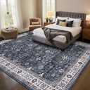 GarveeHome Navy Area Rugs 8x10 for Living Room, Vintage Tribal Large Washable Rug Soft Non Slip Backing Floor Mat Carpet Indoor Thin Accent Rug for Bedroom Dining Room Playroom Nursery Home Decor