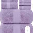 White Classic Luxury Bath Towel Set of 8 Pieces - 100% Turkish Cotton Highly Absorbent Towels for Bathroom, 2 Luxury Bath Towels 700GSM, 2 Hand Towels, 4 Washcloths, Lavender
