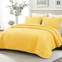 Whale Flotilla Ultra Soft Queen Quilt Bedding Set, Lightweight Microfiber Yellow Quilts Bedspreads Full Size, 3 Piece Ultrasonic Geometric Coverlet Bed Cover for All Seasons