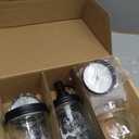 Amolliar Mason Jar Bathroom Accessories Set 4 Pcs -Lotion Soap Dispenser & 2 Cotton Swab Holders & Toothbrush Holder - Rustic Farmhouse Decor, Bathroom Home Decor, Perfect Decorating Idea , Black