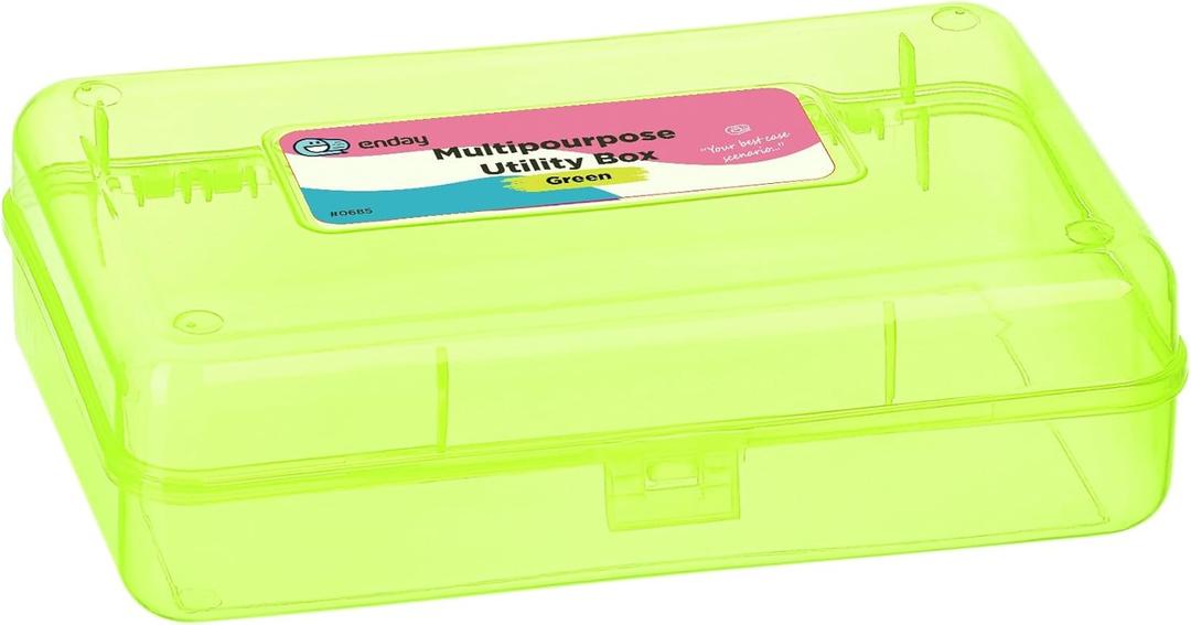 Enday Pencil Box Green, Plastic Pencil Case, Multipurpose Storage Utility Box Organizer with Snap Closure for Home and Office (Large)