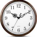 Bernhard Products Large Wall Clock 18 Inch Silent Non Ticking Movement Quartz Battery Operated Round Easy to Read Decorative Classic Brown Home/Kitchen/Office/Classroom/School Clocks, Black Numbers