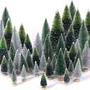 30Pcs Mini Christmas Trees Artificial Christmas Tree Bottle Brush Trees with Wooden Base for Christmas Decor Christmas Party Home Table Craft Decorations(Dark Green+Silver)