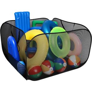 Adnee Pool Toy Storage Bin-47'' x 47'' x 31'' Nylon Mesh Pool Organizer with Side Pocket-300 Gallon Quick Drying Pool Storage for Float, Beach Balls,Towel and Other Swimming Accessories