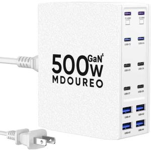 500W USB C Charger Block, 12-Port USB C Charging Station for Multiple Devices, Leather Texture Dual PD 65W Laptop Fast Charger Compatible with MacBook Pro/Air, iPad, iPhone,Galaxy and More, White