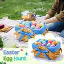 4 Pcs Easter Basket with Double Folding Handles and Gingham Liner Empty Natural Woven Woodchip Picnic Bamboo Handmade Woven Eggs Basket for Picnic, Gift Packing, Storage (Pure)