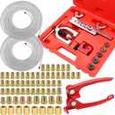 25 ft 3/16 + 1/4 Zinc Coated Alloy Brake Line Kit(Includes 48 Fittings and 8 Unions) with Tube Bender and Double & Single Flaring Tool Kit