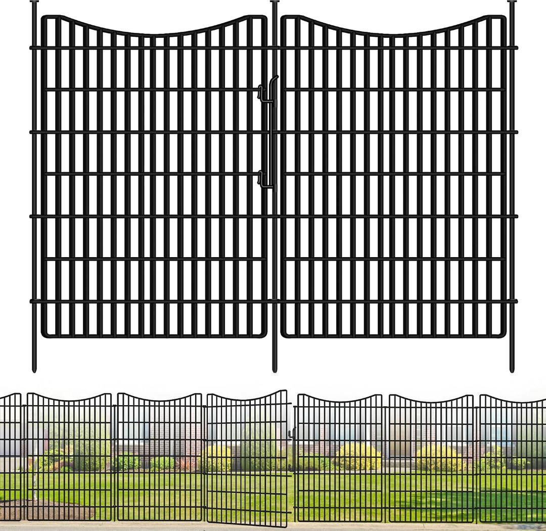 5 Panels No Dig Outdoor Garden Fence for Yard, 48 in(H) X 12 ft(L) Animal Barrier Fence with Lock, Tall Metal Garden Fence Panels, Temporary Fence Outdoor for Yard, Dog, Rabbits