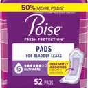 Poise Incontinence Pads & Postpartum Incontinence Pads, 6 Drop Ultimate Absorbency, Regular Length, 52 Count
