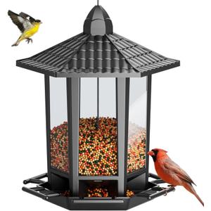 Birdream Hanging Bird Feeders, Retro Pagoda Design Fun Installation Squirrel Proof Bird Feeders, Attracting Wild Birds Chickadees Goldfinches Cardinals Finches and Sparrows - Black (1 Pack)