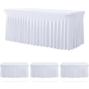 White Spandex Tablecloth for 6 Foot Rectangle Tables, 3Pack Stretch Table Cloths 6ft Fitted Table Cover Desk Skirt for Parties Weddings Birthday Banquet Baby Shower