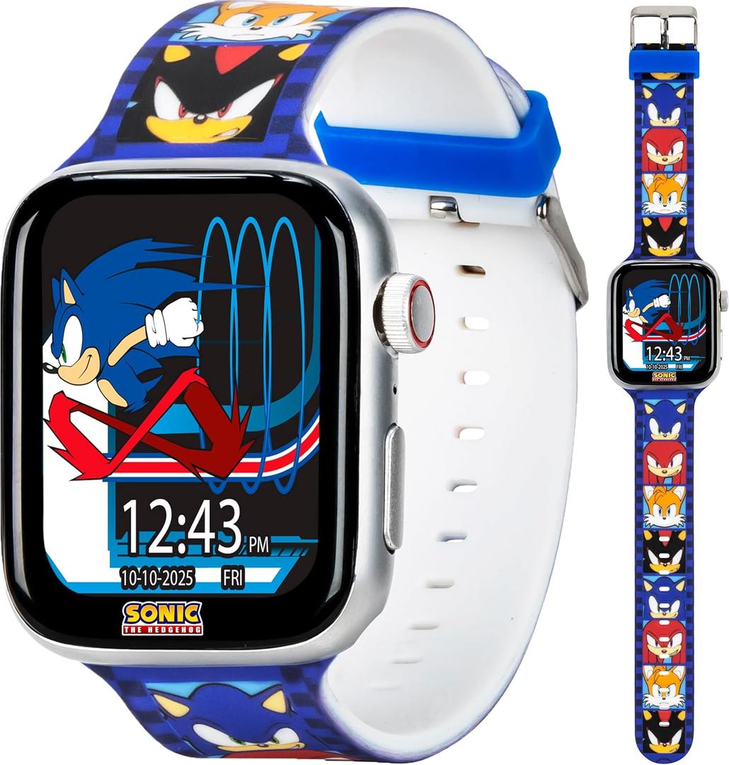 Sonic The Hedgehog Kids Smartwatch  Bluetooth Calling, Messages, Camera, Music, Sleep Tracker, Fitness & Activity Apps  6 Watch Faces, Touchscreen, USB Rechargeable  Fits Wrists 5.5" to 8"