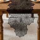 2 x Sioloc Halloween Table Runner, Black Lace Spider Web Table Runners for Masquerade Party, Creepy Table Cloth for Kitchen Indoor Dinner Table Festival Gatherings Decor (14x72inch)