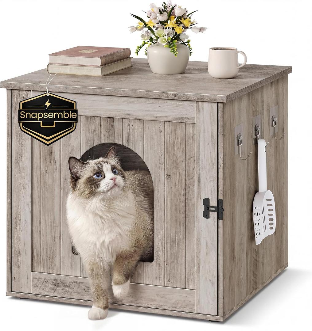 SONGMICS HOME Toolless Assembly Litter Box Enclosure, Cat House Greige Size: M (21.7"L x 19.7"W x 19.7"H)