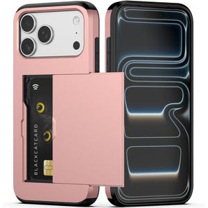 Nvollnoe Compatible with iPhone 17 Pro Max Case with Card Holder Dual Layer Heavy Duty Protective Shockproof Hidden Card Slot Slim Wallet Phone Case for Women&Men 6.9 inch(Rose Gold)
