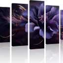TutuBeer 5 Panels Purple Wall Canvas Purple Canvas Pictures Abstract Plum Color Flower Print on Canvas Abstract Flower Wall Art for Bedroom Home Decor Living Room Stretched and Framed (10x16inchx2,8x20inchx2,8x24inchx1)
