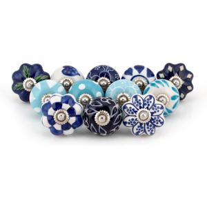 ATCUSA Vintage Multi Designed Decorative Ceramic Cupboard Kitchen Cabinet Door Knobs Bathroom Dresser almirah Drawer Pulls Retro Handles Boho Classical Glazed Hardware (Light Blue New - Pack of 12)