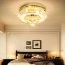 AFQEJG 19.6" Gold Modern Crystal Chandeliers for Dining Room LED Dimmable Light Fixtures Flush Mount Light Living Room Bedrooms