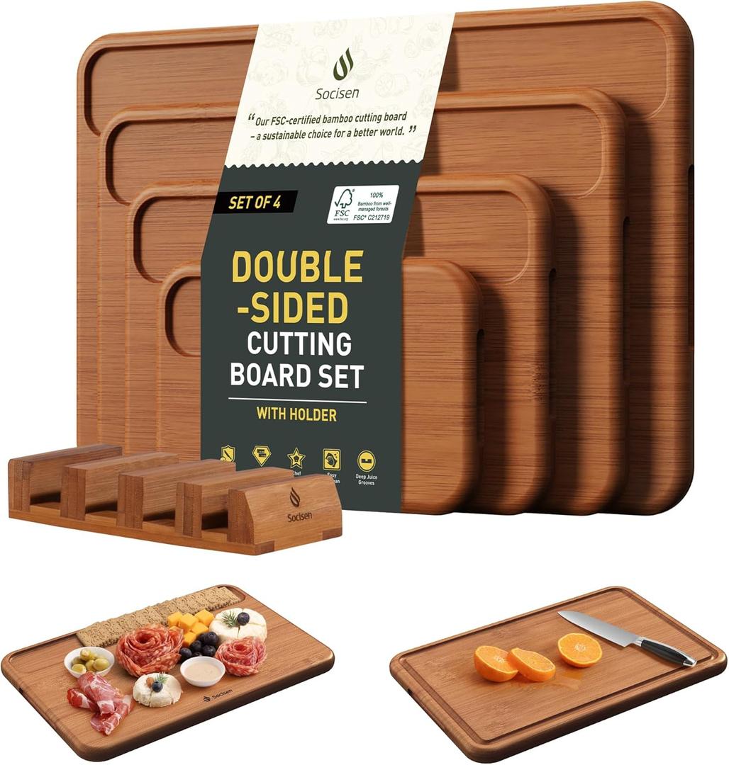 4 Packs Bamboo Cutting Board Set with Holder Over Sink Chopping Board Christmas Xmas Birthday Day Gifts Ideas Grandmother Gigi Granny Nana Glamma Mawmaw Yaya Abuela Abuelita Mamaw Mimi Nonna Oma Meme