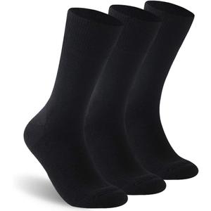 Facool Diabetic Socks for Men Women, Merino Wool Non-Binding Top Crew Socks with Cushion Sole, Seamless Toe 3 Pairs (Medium, Black X 3)