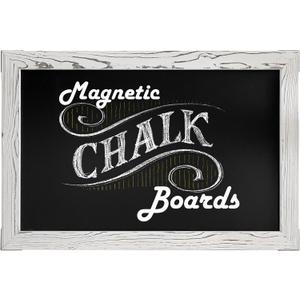 Loddie Doddie Large Black Magnetic Chalkboard for Wall - 20" x 30" Rustic White Wood Frame - Erasable Hanging Board for Kitchen Decor & Office