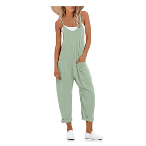 Lentta Women's Causal Jumpsuits V Neck Sleeveless Harem Overalls Stretchy Adjustable Strap Romper with Pockets Size XXL
