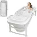 SereneLife Freestanding Portable Bathtub Spa Set  Large 59" Foldable Bath, Cushion, Stretchable Drain Pipe, Massager Rollers, Cleaning Spray & Storage Bag