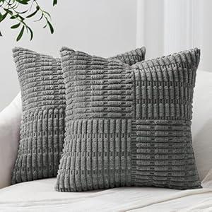 Topfinel DarkDrey Decorative Throw Pillow Covers 18x18 Inch Cute Boho Stripe Soft Corduroy Modern Farmhouse Spring Home Decor 2 Packs Pillow Covers for Sofa Living Room Couch Bed 45x45 Cm