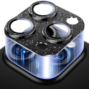 Uyiton Compatible with iPhone 16 Pro/iPhone 16 Pro Max Camera Lens Protector - [Not Easy to Break][Strong Adsorption][Case-Friendly] Metal Tempered Glass Rear Camera Screen Cover - Glitter Black