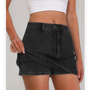IWD Denim Mini Skirt for Women Low Waisted Jean Micro Skort with Shorts Stretch Casual Jean Skirt L