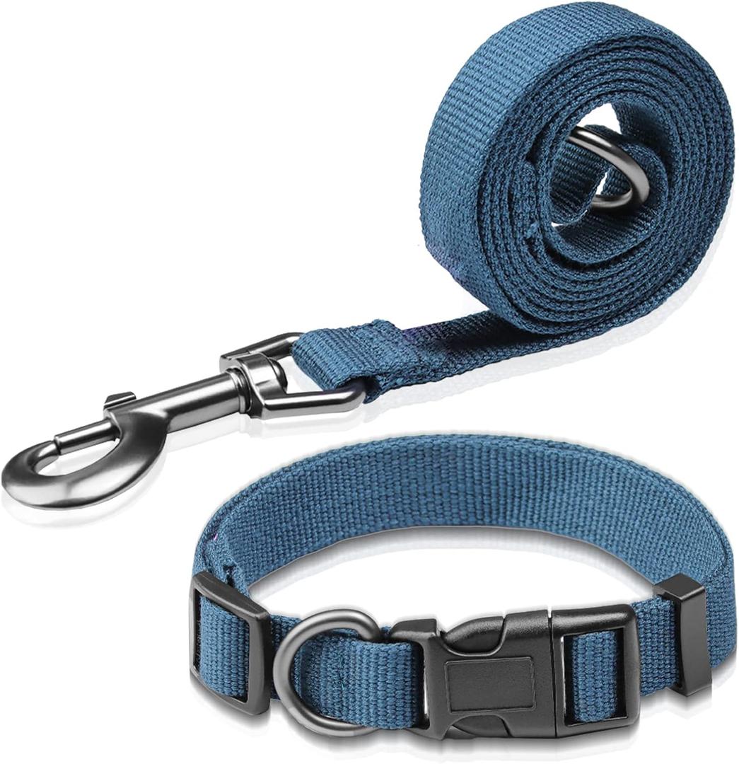 Peacock Blue Dog Collar and Leash Set for Small Dogs Soft and Breathable of 90% Rayon from Bamboo and 10% Polyester Comfortable Skin-Friendly, Adjustable Leash Set with Quick Release Buckle Small 48''