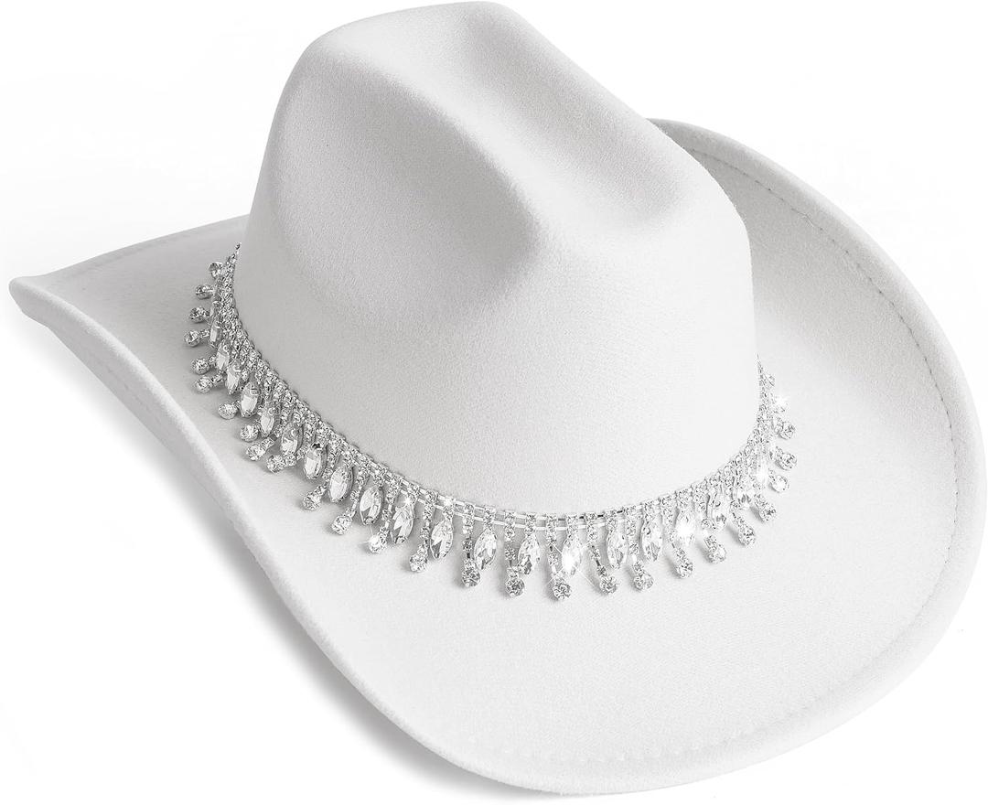 White Cowgirl Cowboy Hat Wide Brim Bling Rhinestone Party Cap