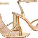RIBONGZ Block Heels Prom Heeled Sandals for Women Chunky Square Open Toe Strappy High Heels Ankle Strap Wedding Bridal Shoes High Heel Sandals for Party Dress