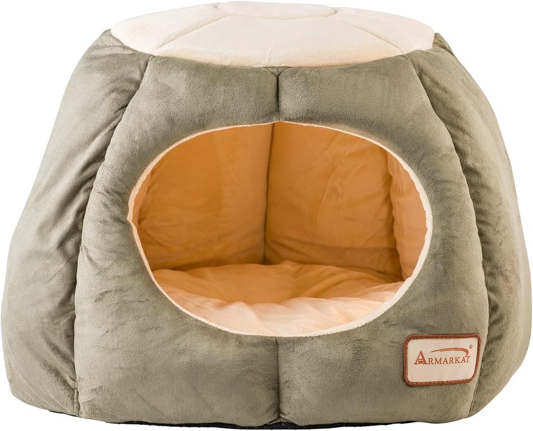 Armarkat Cat Bed, Laurel Green and Beige, 20"L x 20"W x 14"Th