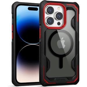 ULTIMAL Case Designed for iPhone 14 Pro Max 6.7 Inch, Rugged Military Cover with Lightweight Sporty Design, Slim Shockproof Bumper Case Compatible with Magsafe (Black/Red, for 14 pro max)