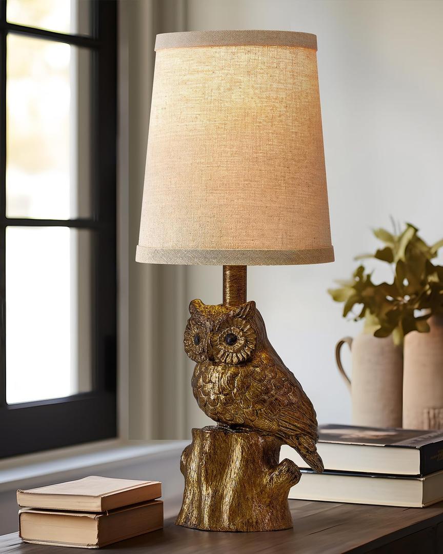 14.25" Small Table Lamp for Living Room Farmhouse Bedside Resin Single Lamp with Gold Owl Lamp Shape for Bedroom Retro Rustic Nightstand Lamp 14.25" Small Table Lamp for Living Room Farmhouse Bedside Resin Single Lamp with Gold Owl Lamp Shape for Bedroom Retro Rustic Nightstand Lamp
