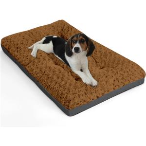 POCBLUE Deluxe Washable Dog Bed for Small Dogs Dog Crate Mat 24 inch Comfy Fluffy Kennel Pad Anti-Slip for Dogs Up to 25 lbs, 24" x 17", Brown