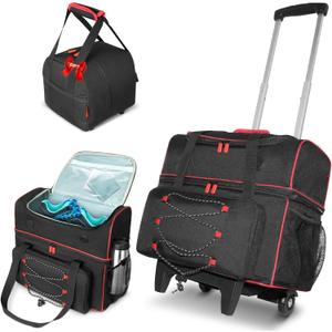 LIWSHWZ 2 Ball Bowling Bag with Wheels,Double Roller Bowling Ball Bag with Separate Breathable Shoe Compartment(Up To US Men Size 16),Plus Single Ball Tote and Thickened Floor Mat