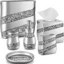 Creative Scents Silver Mosaic Bathroom Accessories Set Complete - 6 Piece Bathroom Set Includes: Bathroom Trash Can, Tissue Cover, Soap Dispenser, Toothbrush Holder, Tumbler & Soap Dish