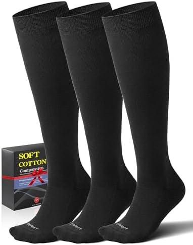 Soft Cotton Compression Socks for Women Men 20-30mmHg - Knee High Support for Circulation, Nurses, Pregnancy, Travel, XL