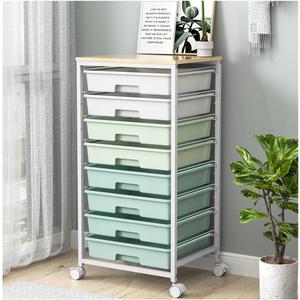 Rolling Storage Utility Cart Organizers with 8 Drawers and Wooden Tabletop for Living Room,Office,Classroom,Craft Room,Bedroom,Dorm,Green