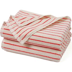 Jacquotha Striped Bath Towels Set of 2 (Coral Red), Lighter & Quick Dry Towels Large 27.5 x 55 inches, Farmhouse for Bathroom Decor, Shower, Pool Days