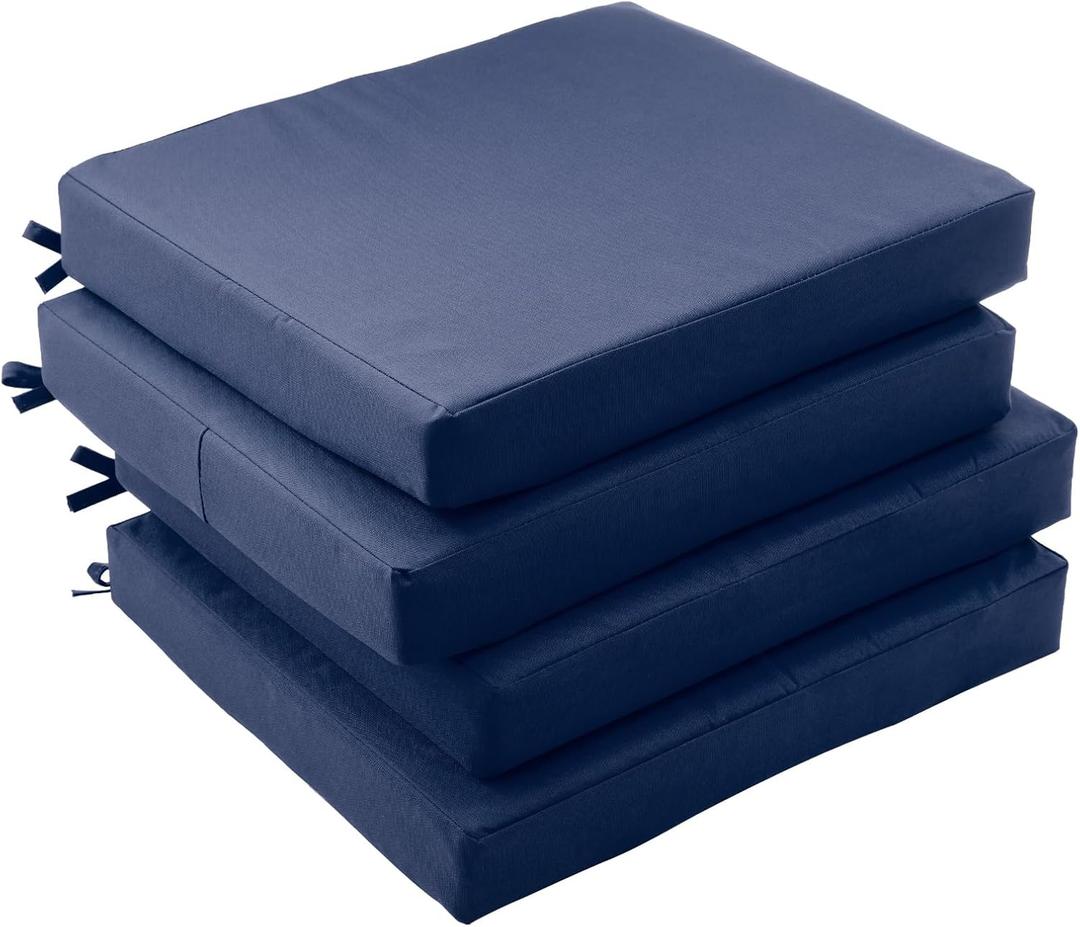 Outdoor Chair Cushions Set of 4,Patio Cushions for Outdoor Furniture,Waterproof Patio Chair Cushions with Ties,Memory Foam Outdoor Seat Cushion,18.5"x16"x3" (Navy)