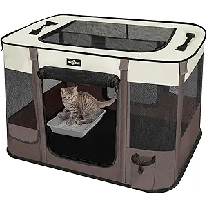 Paw Ballet Foldable Pet Kitten Playpen, Upgrade Waterproof Portable Cat Dog Playpen Kennel Tent for Small Dog Cat, Retractable Shade Cover, Indoor Outdoor Use for Small Pet.