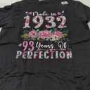 93 Year Old Made In 1932 Floral 93th Birthday Women T-Shirt, Size: S