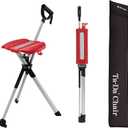 STEP2GOLD Ta-Da Chair Series 2- Portable Walking Stick, Cane with Seat, Foldable Chair, Hiking Stick, for Camping, Hiking, Lightweight Aluminum, Easy Carry, Anti-Slip (Red)