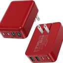 Flat USB C Wall Plug 2Pack 40W Foldable Slim Fast Charging Block 4Ports USB C Charger Block Cube Box Compatible with iPhone 16 Samsung, Pixel, Tablets, Multiport Power Adapter Plug Brick Christmas Red