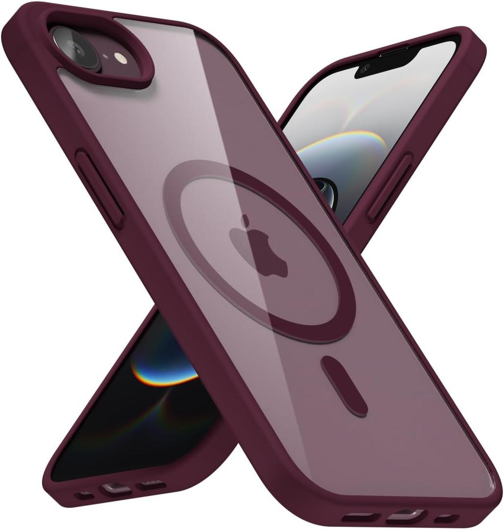 LoeoeL for iPhone 17e 16e Case Clear Mag Safe, Ultra Thin Slim Cover Magnetic Compatible with Magsafe Phone Case for Women Girl, Cute Soft TPU Silicone & Transparent Hard Plastic, Burgundy Maroon